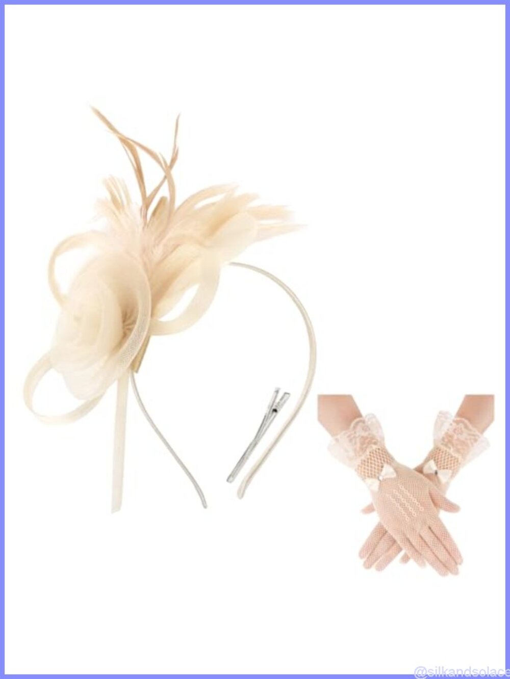 Women's Tea Party Fascinator Hat & Lace Gloves Set Derby Church Wedding